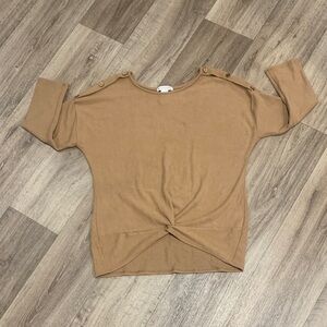 Elegant Tan Long Sleeve Knotted Top